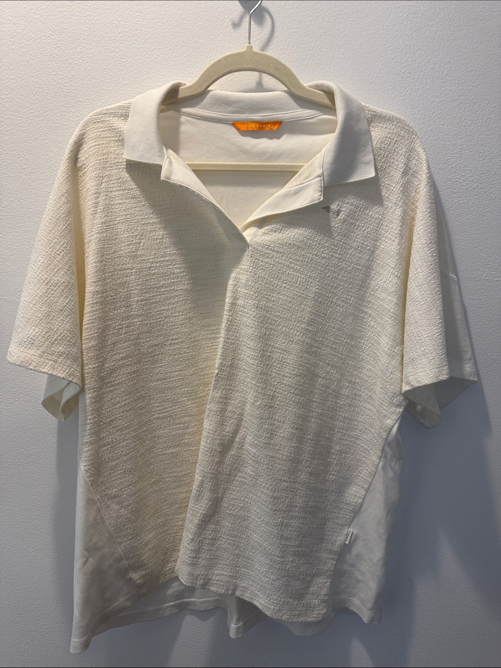 Golf wear Cream Short Sleeve Polo Top - Lightweight Textured Knit